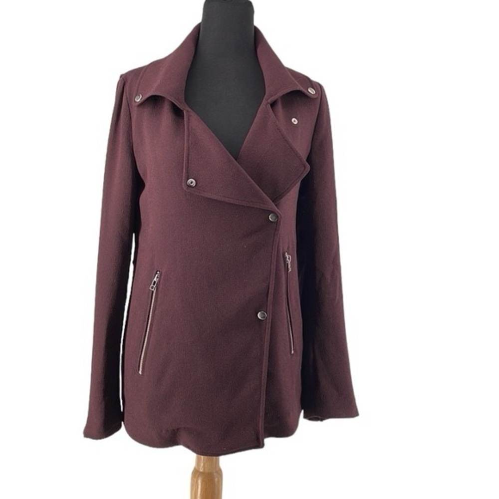 Aritzia Wilfred Mayet Jacket eggplant elongated moto coat crepe material sz xxs